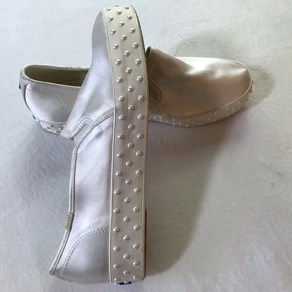 Kate spade New York x Keds satin triple decker faux pearl trim slip ons sneakers